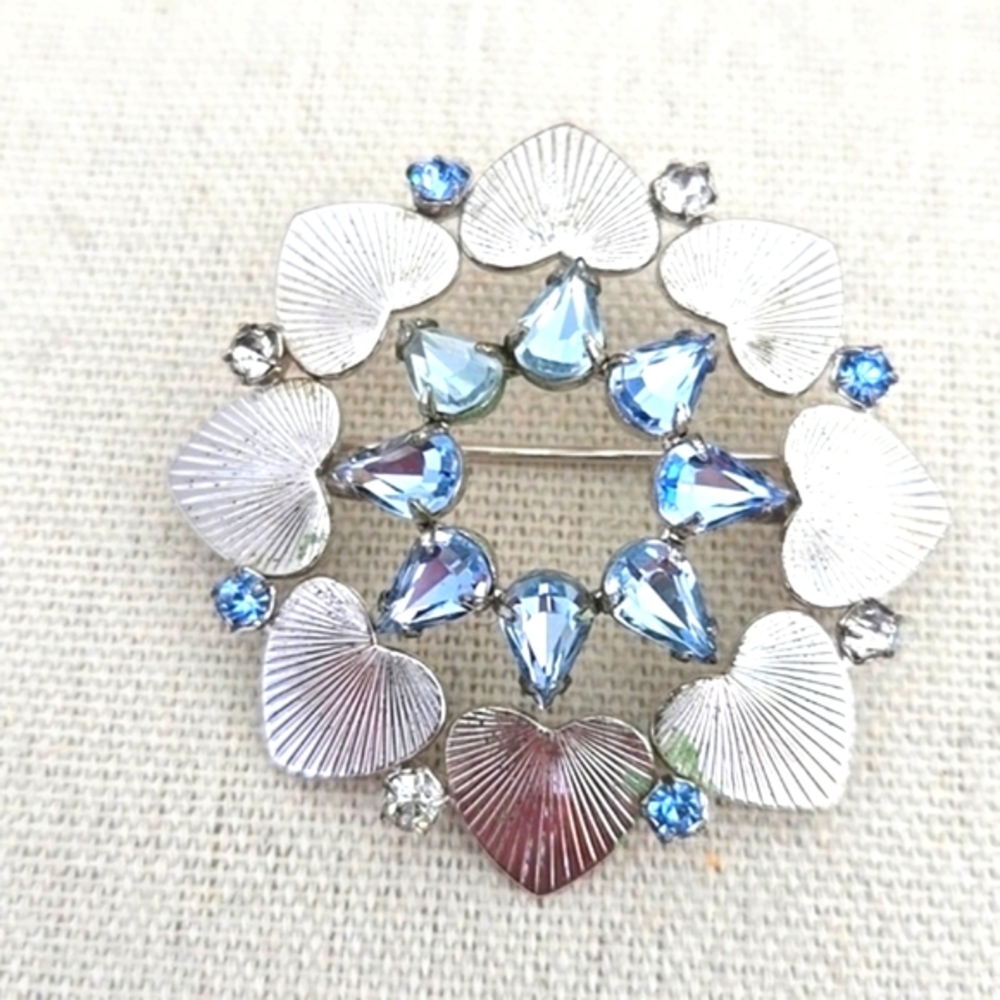 Carl Art Sterling Silver Brooch/Pendant With Blue Rhinestones